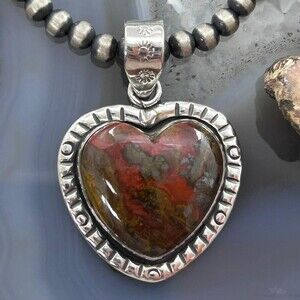Sterling Silver Southwestern Style Sean Agate Heart Decorated Pendant For Women
